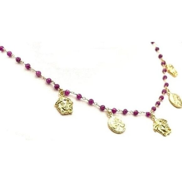 New TAGLIAMONTE 18K Gold plated Garnet Medusa Charm Necklace 18" -Made In Italy - Picture 4 of 9